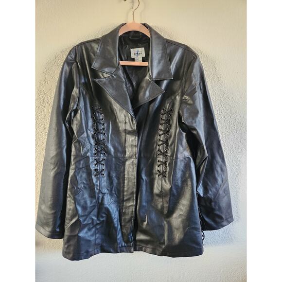 Beware Grunge Women's Faux Leather Lace-Up Long Jacket-XL - Picture 1 of 10